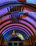 Light show on the ceiling of the hotel lobby.
